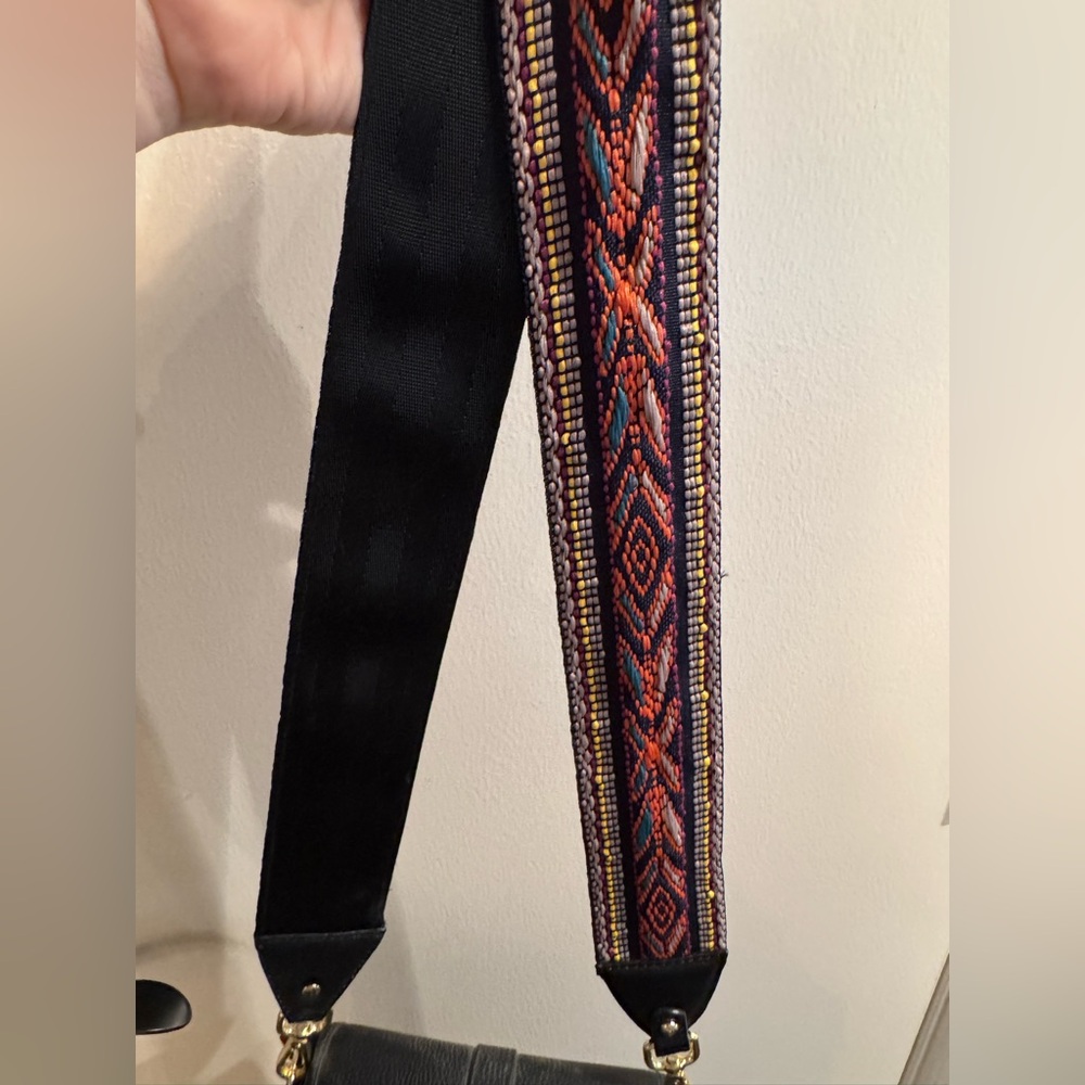 Black Crossbody Bag with Patterned “Guitar” Strap or regular black strap - Picture 7 of 9